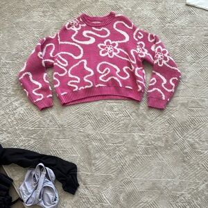 PacSun Pink and White Patterned Sweater